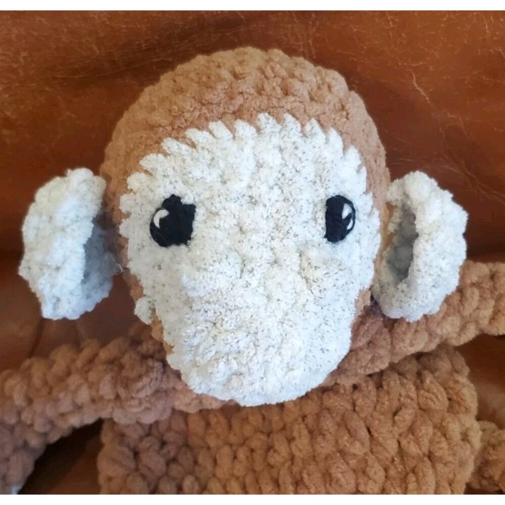 16 Inch Brown White Mottled Black Crocheted Knotted Monkey Lovey Lovie Snuggle